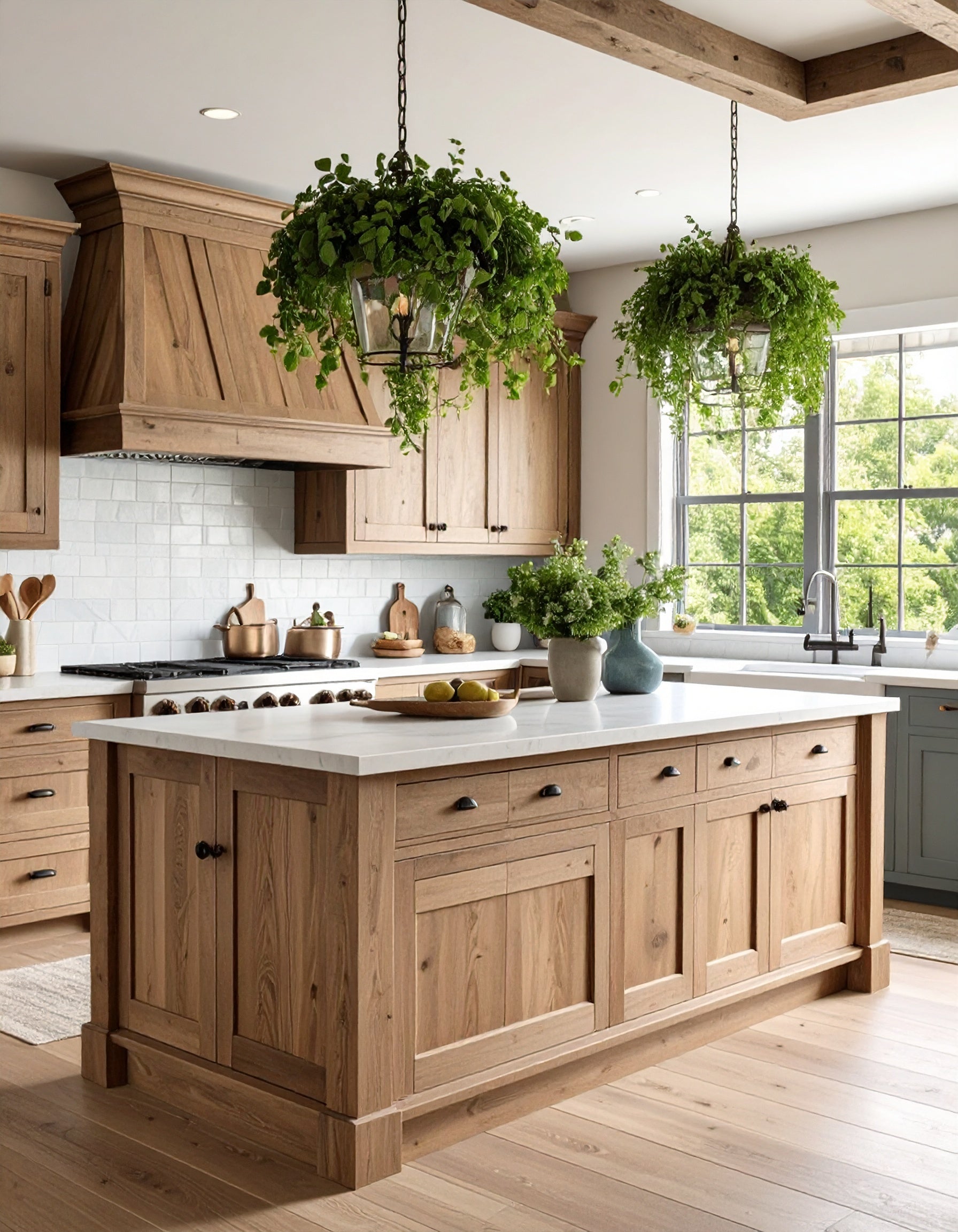 Modern kitchen with natural shaker style base and wall cabinets
