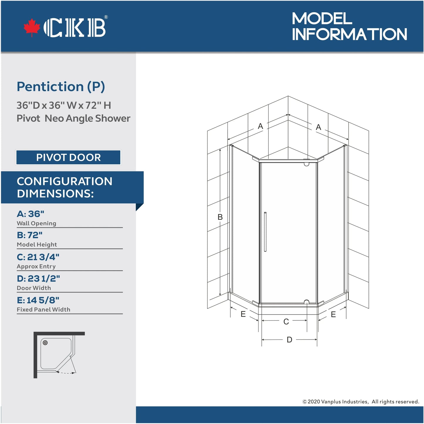 Semi-frameless Neo-angle Pivot Shower Enclosures