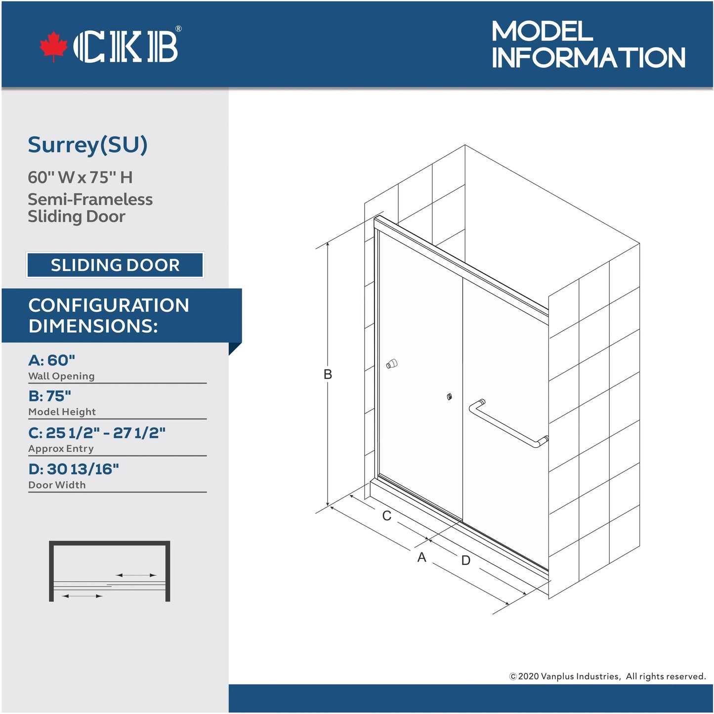 Semi-frameless Bypass Sliding Shower Doors