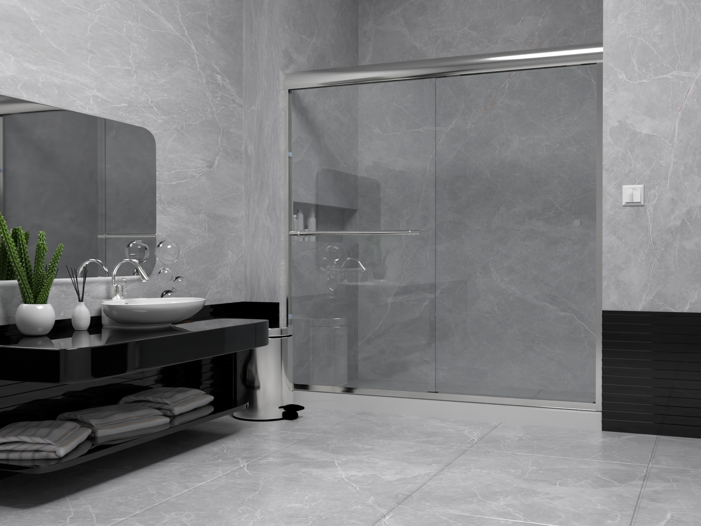 Semi-frameless Bypass Sliding Shower Doors
