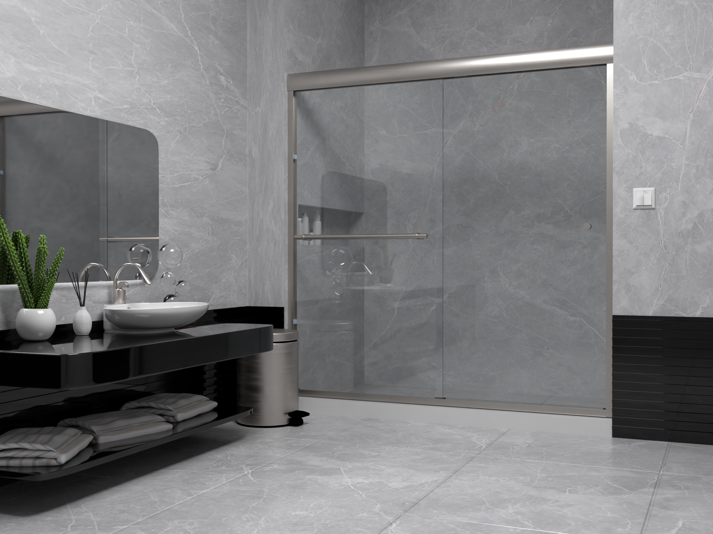 Semi-frameless Bypass Sliding Shower Doors