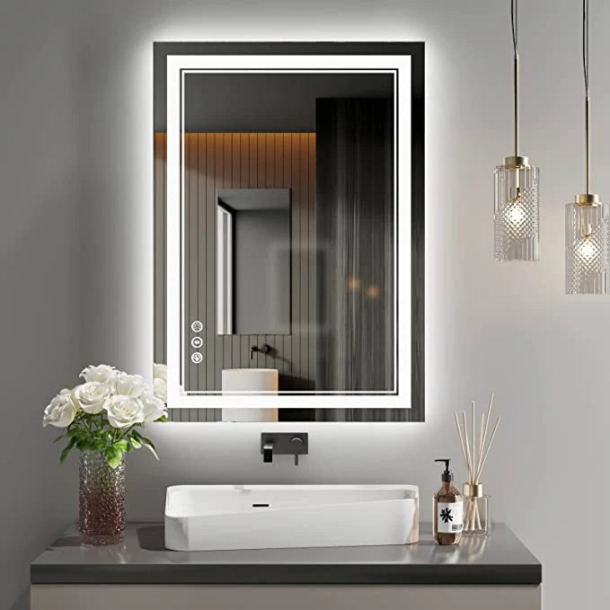 W20 x H28" Square LED Bathroom Mirror Anti-fog 3 Color,Silver