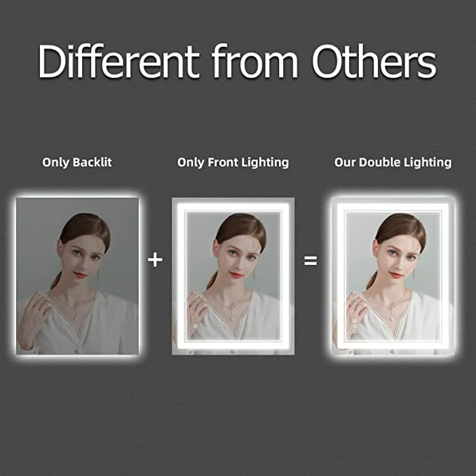 W20 x H28" Square LED Bathroom Mirror Anti-fog 3 Color,Silver