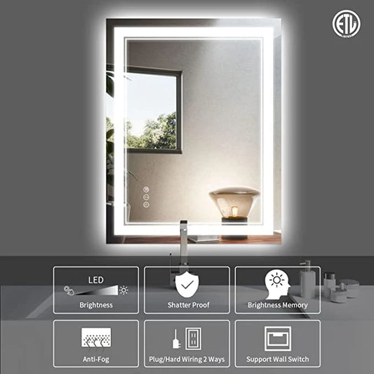 W24 x H36" Square LED mirror for bathroom wall mounted,3 Colors,Silver L001AC6090