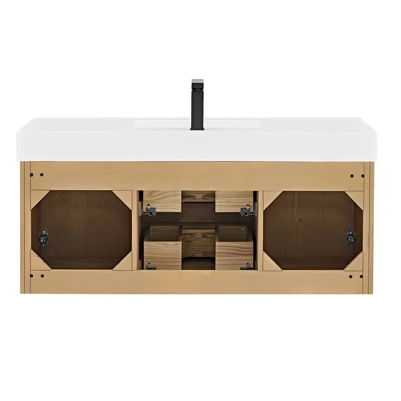 Siena 48 Inch Wall-Mounted Single Sink Bathroom Vanity in Light Brown