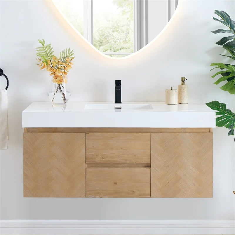 Siena 48 Inch Wall-Mounted Single Sink Bathroom Vanity in Light Brown