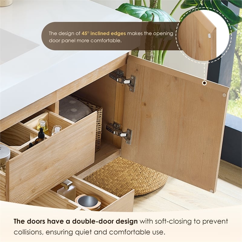 Siena 48 Inch Wall-Mounted Single Sink Bathroom Vanity in Light Brown