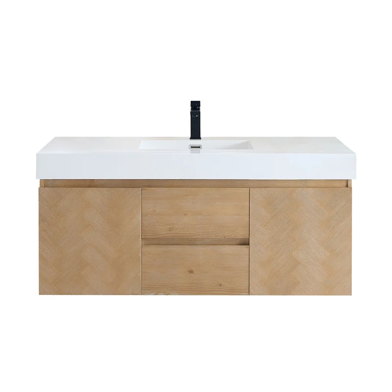 Siena 48 Inch Wall-Mounted Single Sink Bathroom Vanity in Light Brown