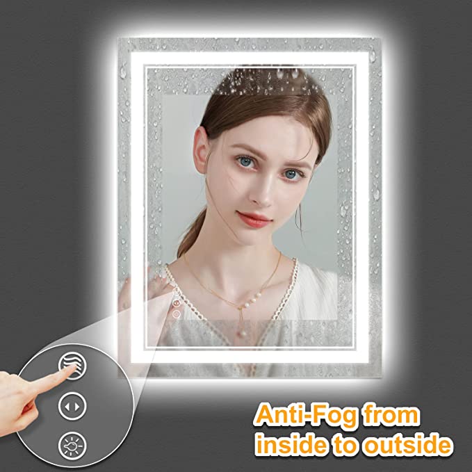 W24 x H32" Square LED Mirror Bathroom Anti-Fog Dimmable 3 Color,Silver L001AC6080