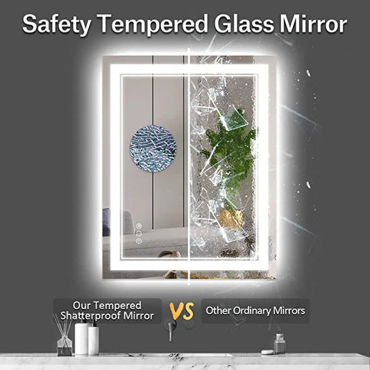 W28 x H36" Square Anti-Fog led mirror 3 Colors Vanity Mirror,Silver