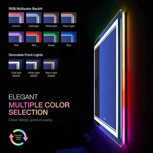W24 x H32" Square Backlit Mirror Shatterproof Dimmable Anti-Fog,Silver L001AC8060RGB