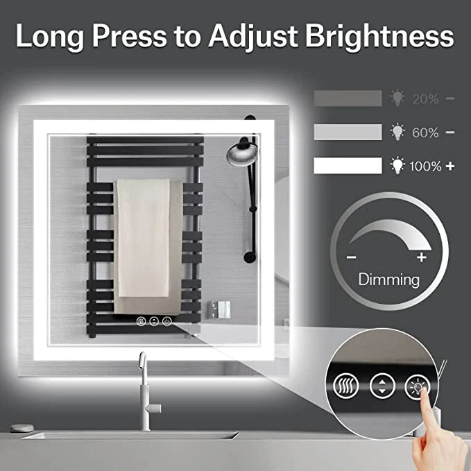 W36 x H36" Square LED bathroom Vanity Mirror with Double Lights,Silver L001B9090