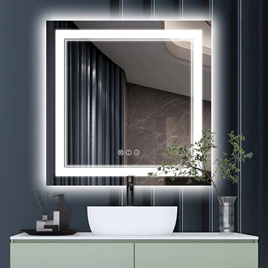 W36 x H36" Square LED bathroom Vanity Mirror with Double Lights,Silver L001B9090