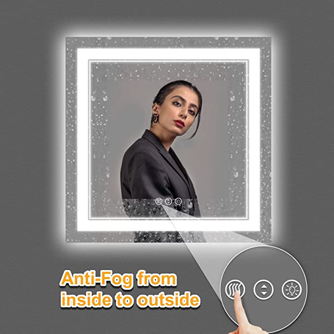 W36 x H36" Square LED bathroom Vanity Mirror with Double Lights,Silver L001B9090