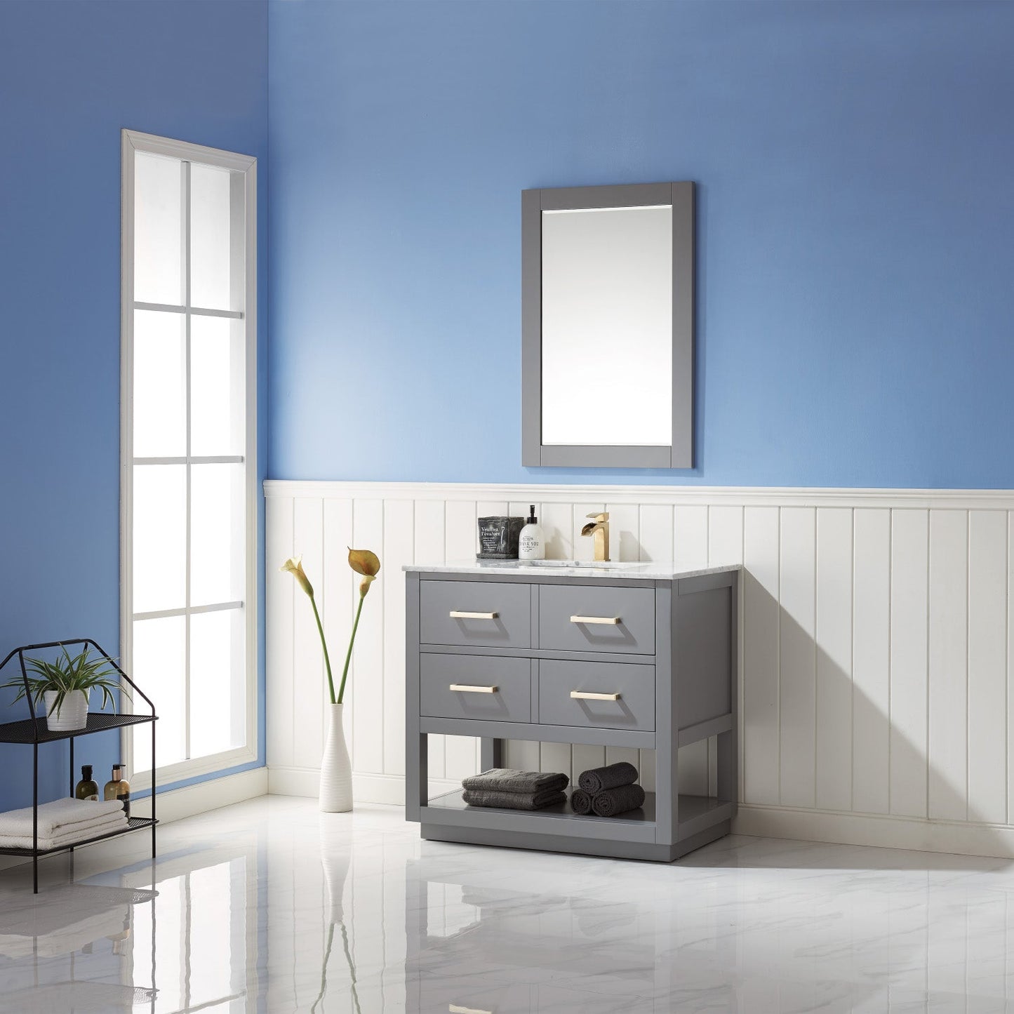 Remi 36" Single Bathroom Vanity Set in Marble Countertop