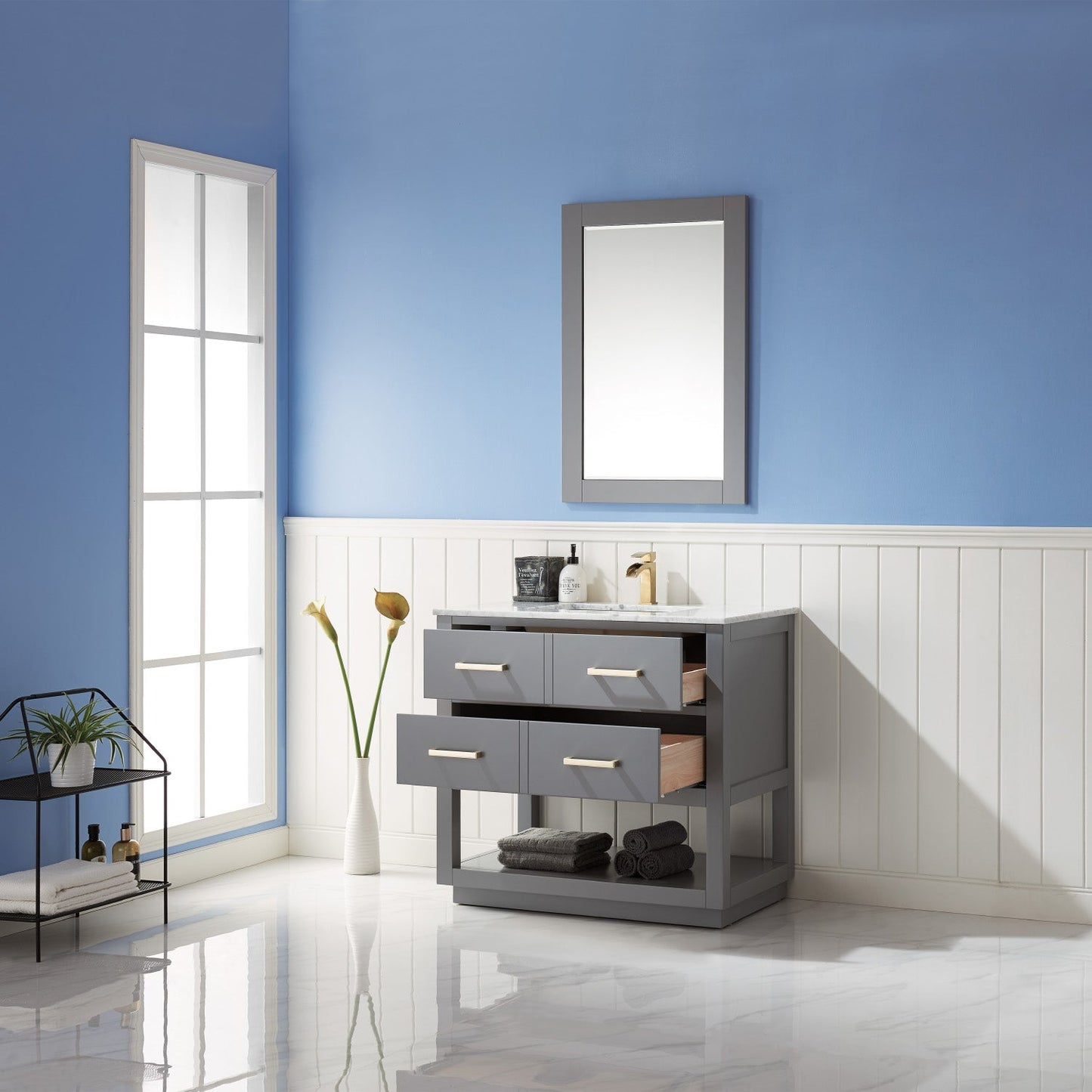 Remi 36" Single Bathroom Vanity Set in Marble Countertop