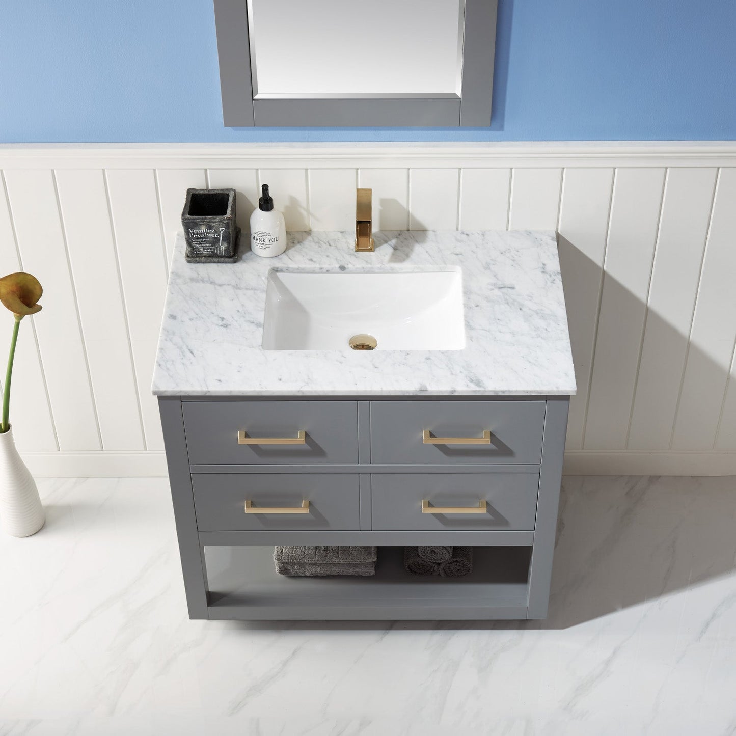Remi 36" Single Bathroom Vanity Set in Marble Countertop