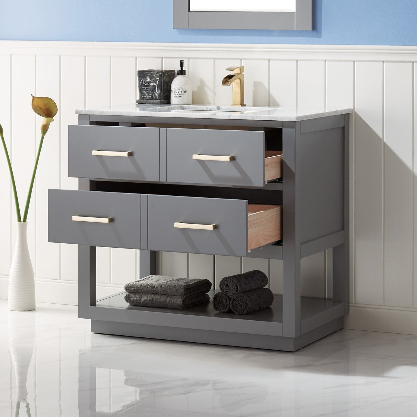 Remi 36" Single Bathroom Vanity Set in Marble Countertop