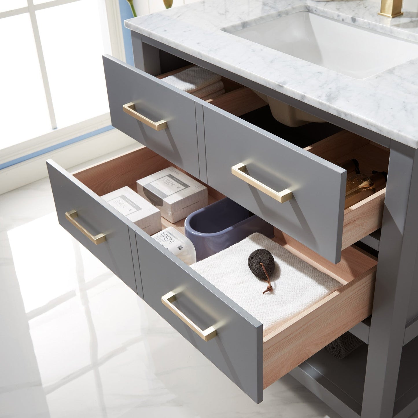 Remi 36" Single Bathroom Vanity Set in Marble Countertop