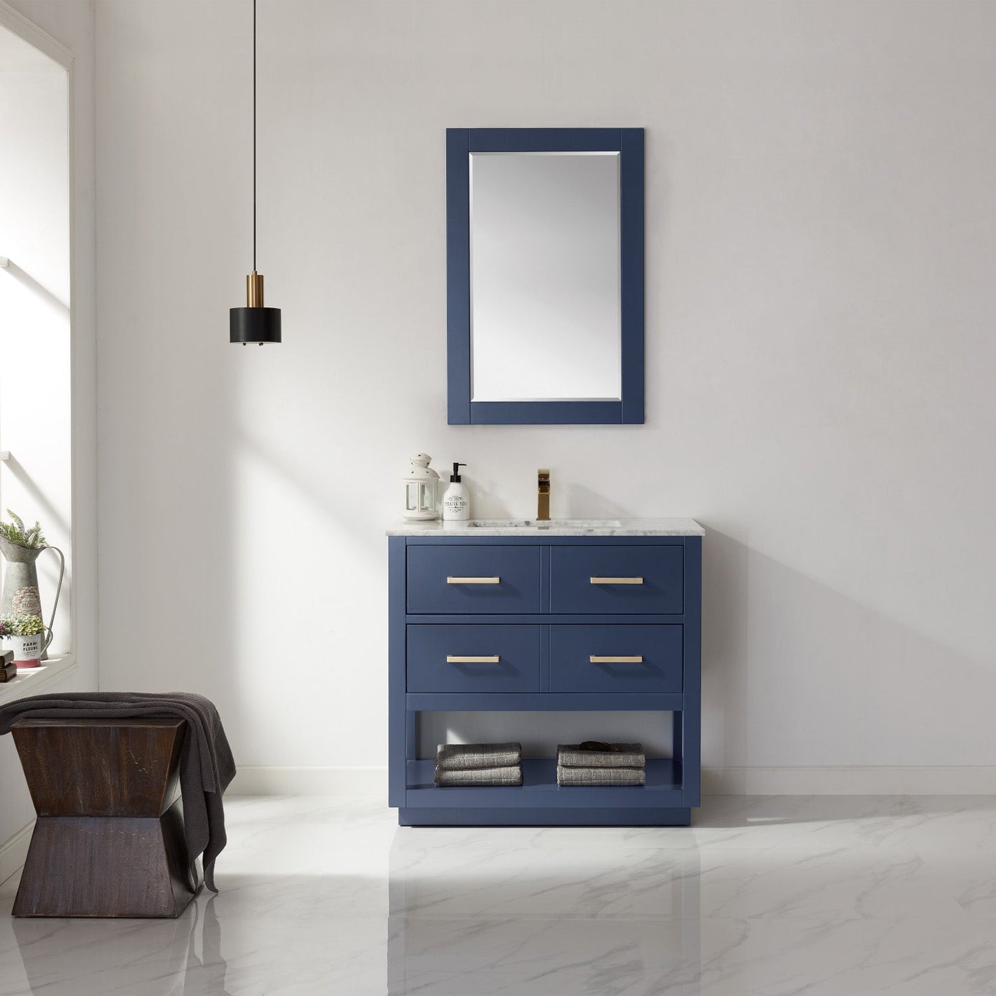 Remi 36" Single Bathroom Vanity Set in Marble Countertop