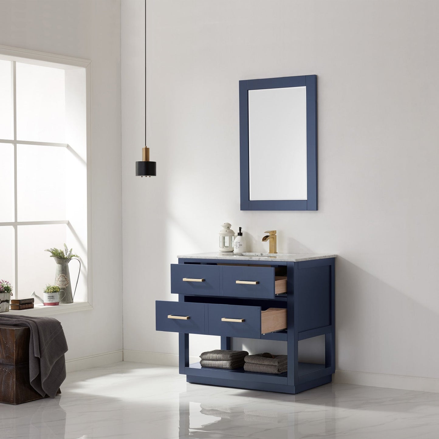 Remi 36" Single Bathroom Vanity Set in Marble Countertop