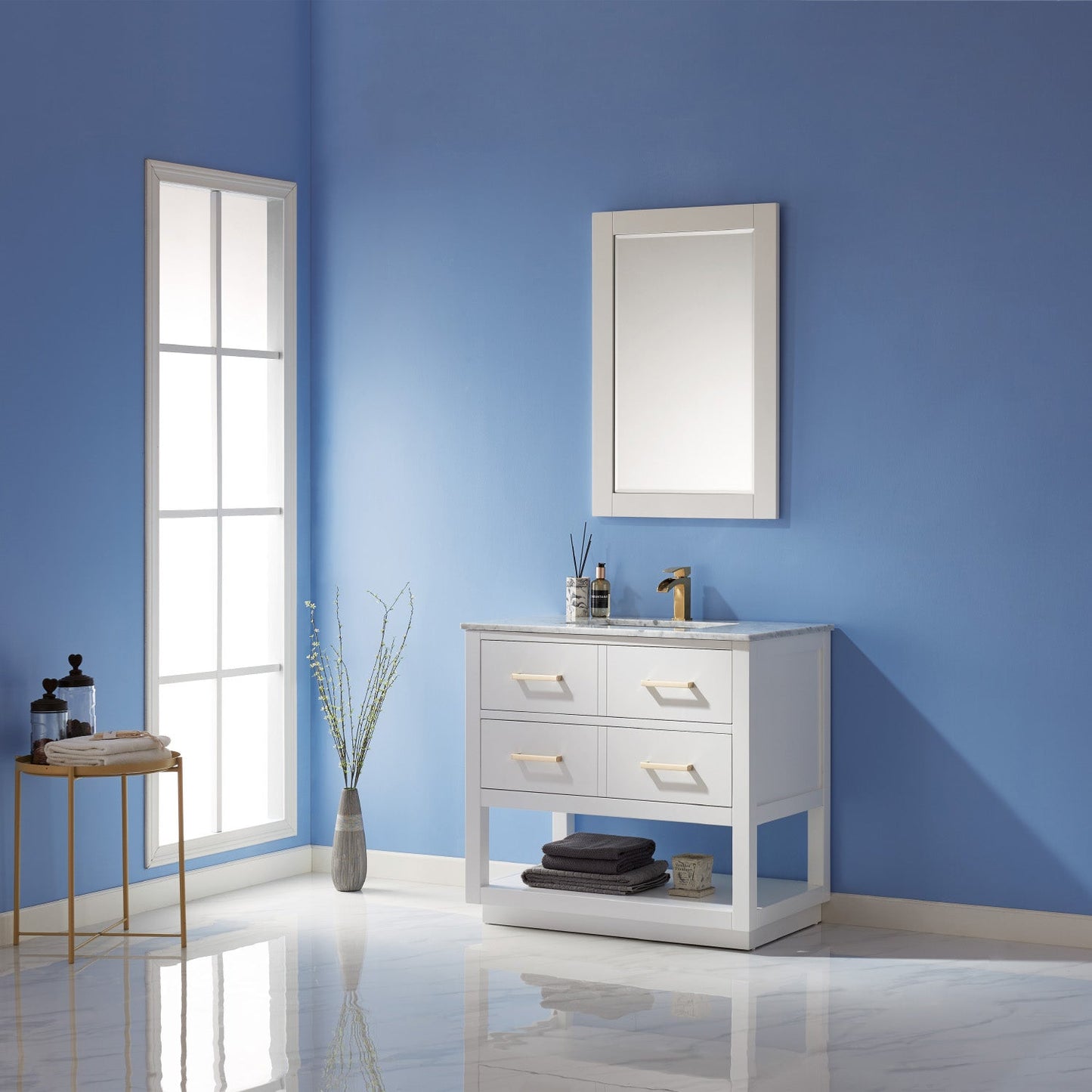 Remi 36" Single Bathroom Vanity Set in Marble Countertop