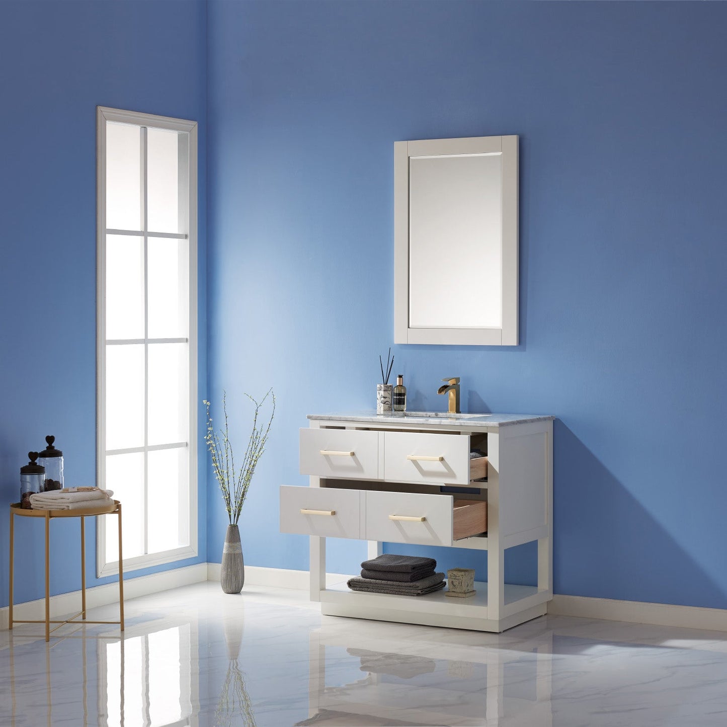 Remi 36" Single Bathroom Vanity Set in Marble Countertop