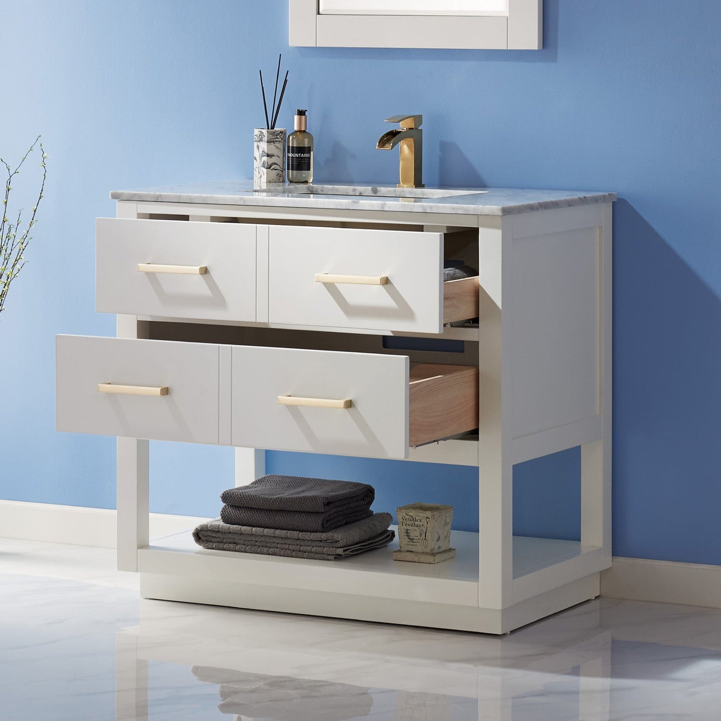 Remi 36" Single Bathroom Vanity Set in Marble Countertop