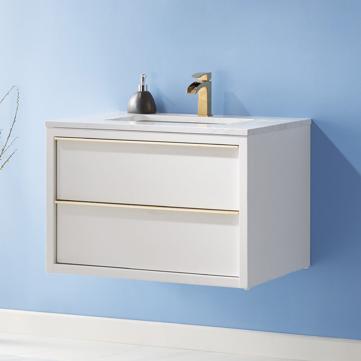 Morgan 30" Single Bathroom Vanity Set in White and Composite Aosta White Stone Countertop