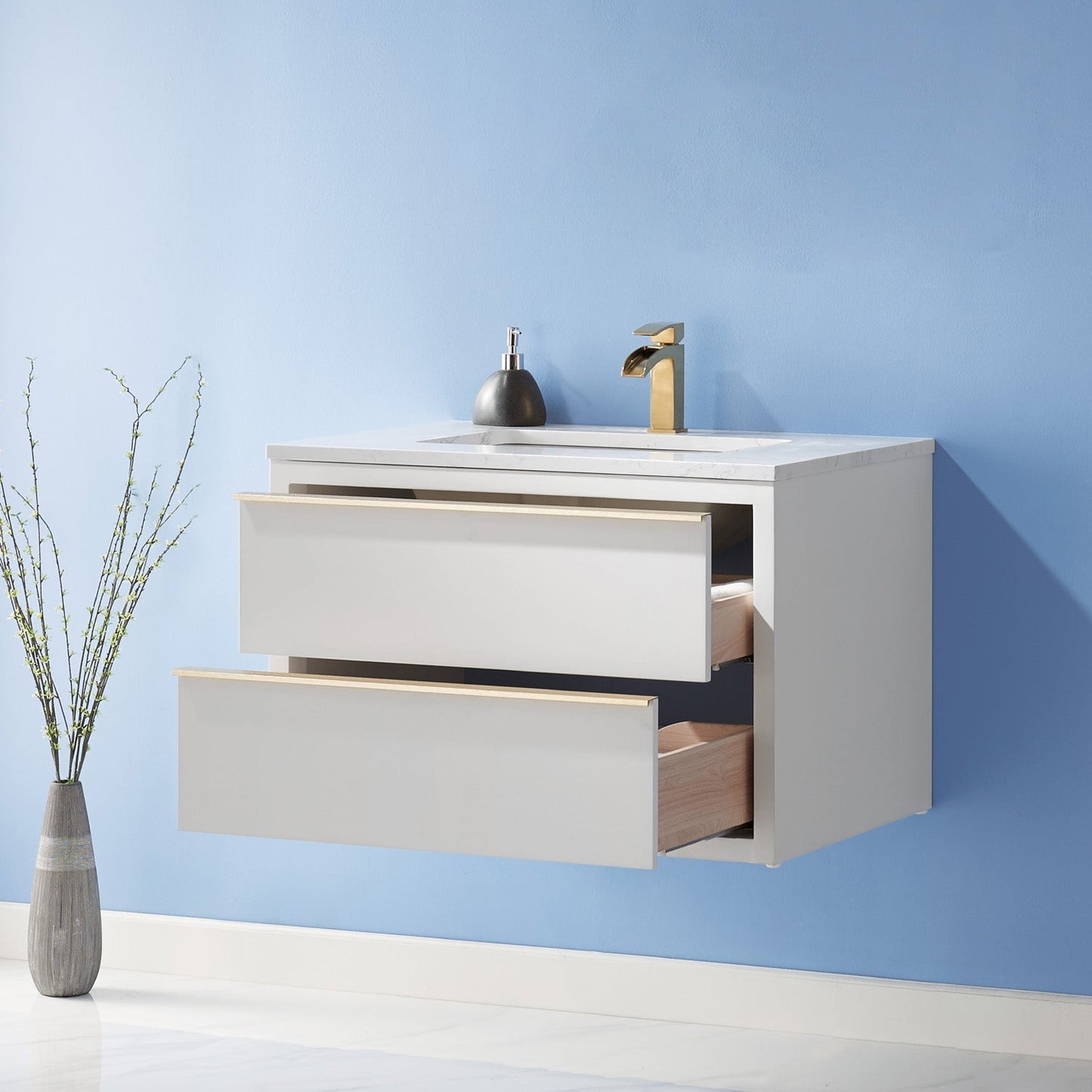 Morgan 30" Single Bathroom Vanity Set in White and Composite Aosta White Stone Countertop