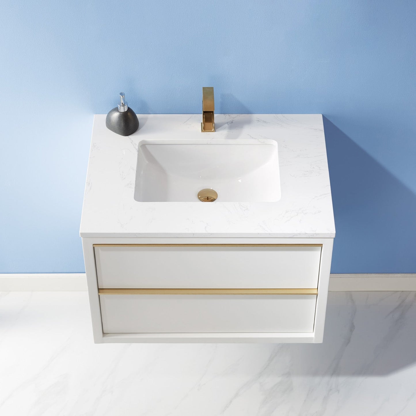 Morgan 30" Single Bathroom Vanity Set in White and Composite Aosta White Stone Countertop