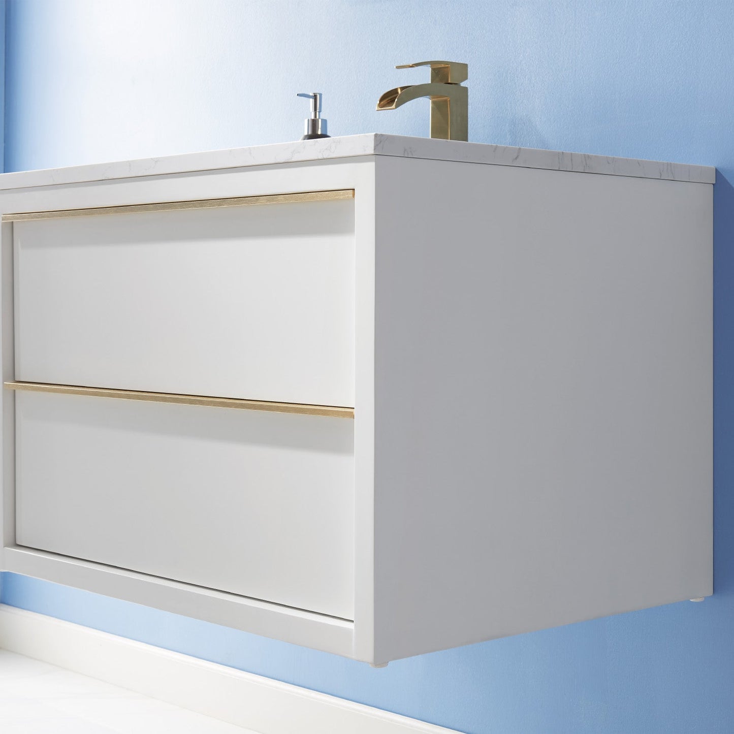 Morgan 30" Single Bathroom Vanity Set in White and Composite Aosta White Stone Countertop