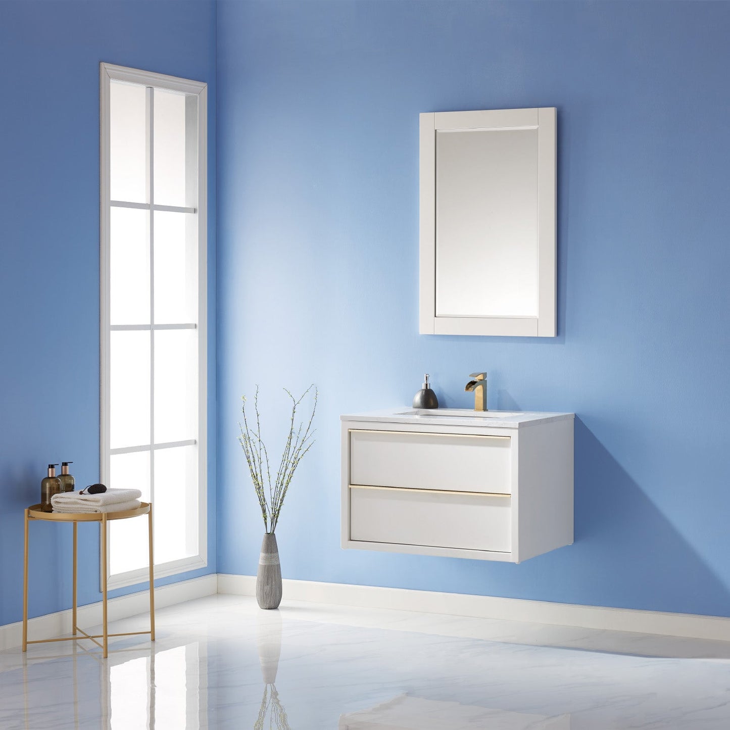 Morgan 30" Single Bathroom Vanity Set in White and Composite Aosta White Stone Countertop