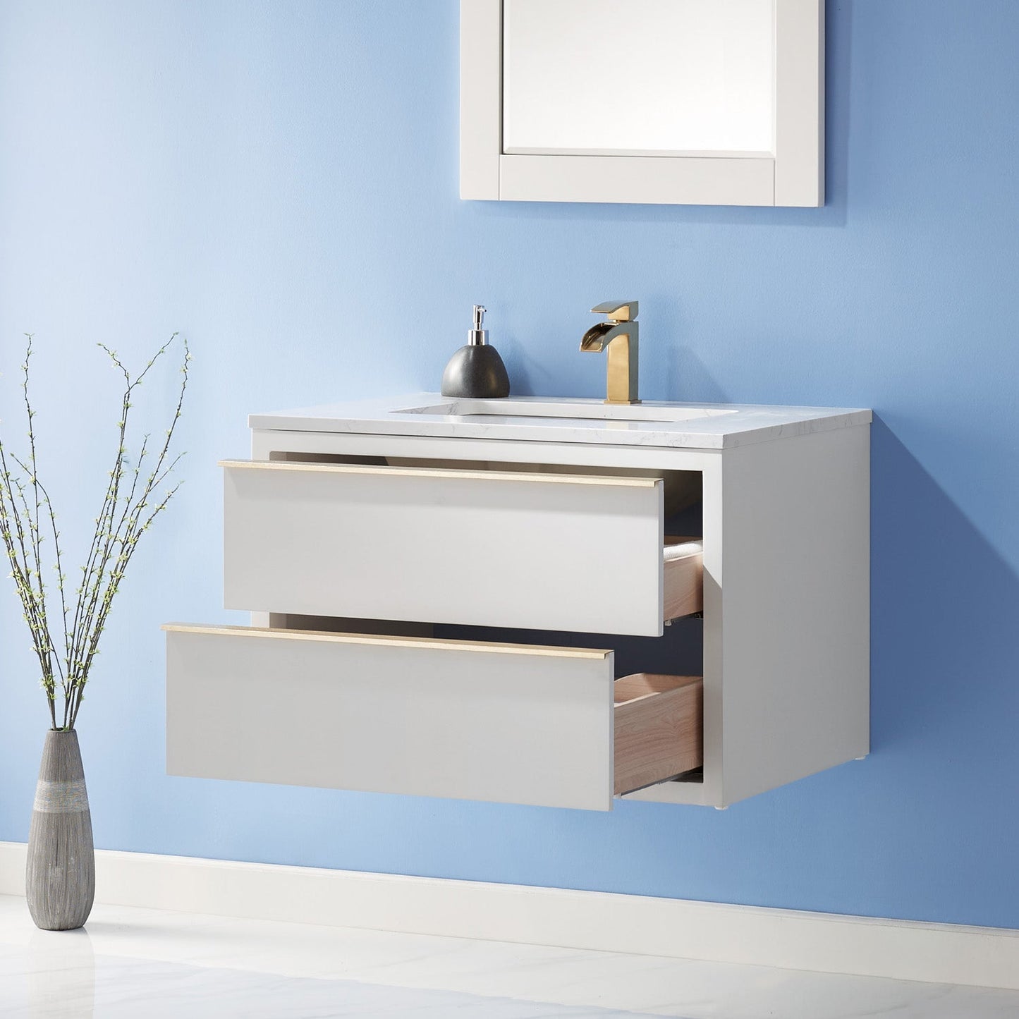 Morgan 30" Single Bathroom Vanity Set in White and Composite Aosta White Stone Countertop