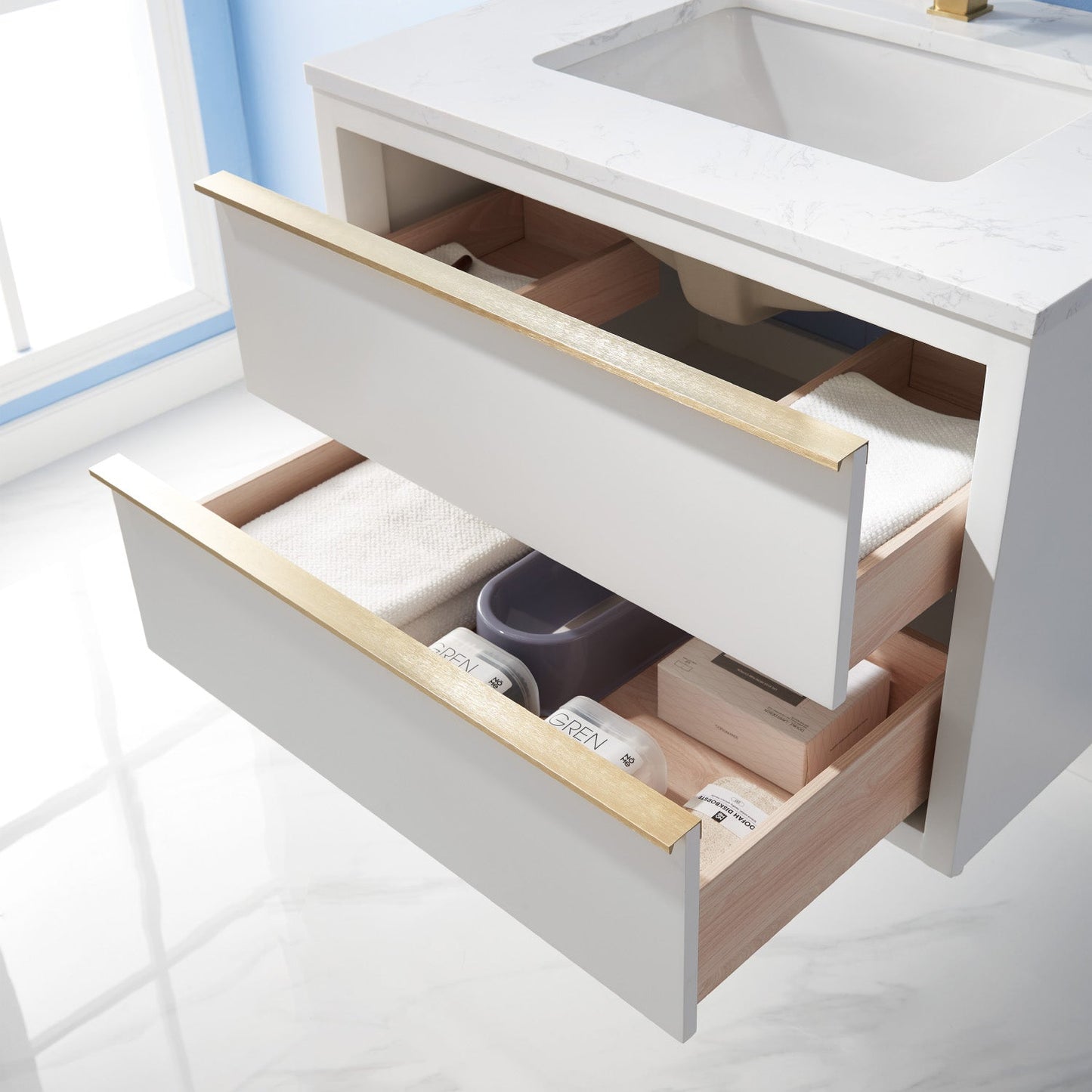 Morgan 30" Single Bathroom Vanity Set in White and Composite Aosta White Stone Countertop