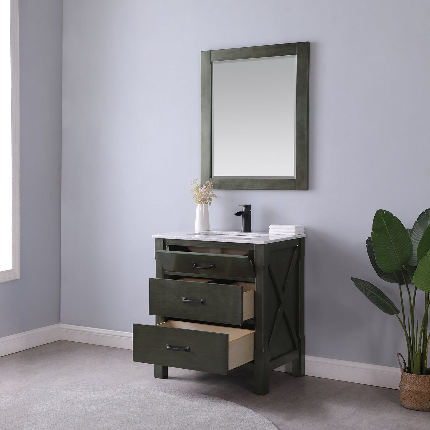 Maribella 30" Single Bathroom Vanity Set with Carrara White Marble Countertop