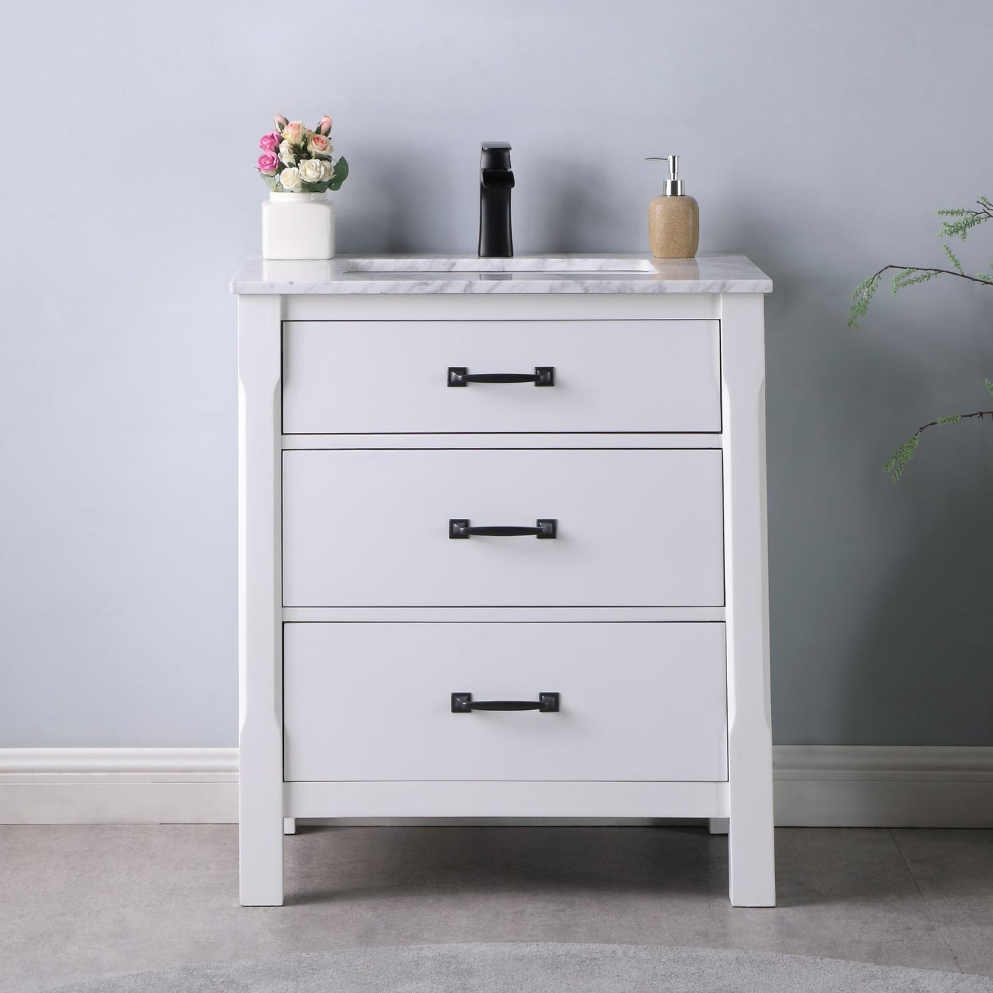 Maribella 30" Single Bathroom Vanity Set with Carrara White Marble Countertop