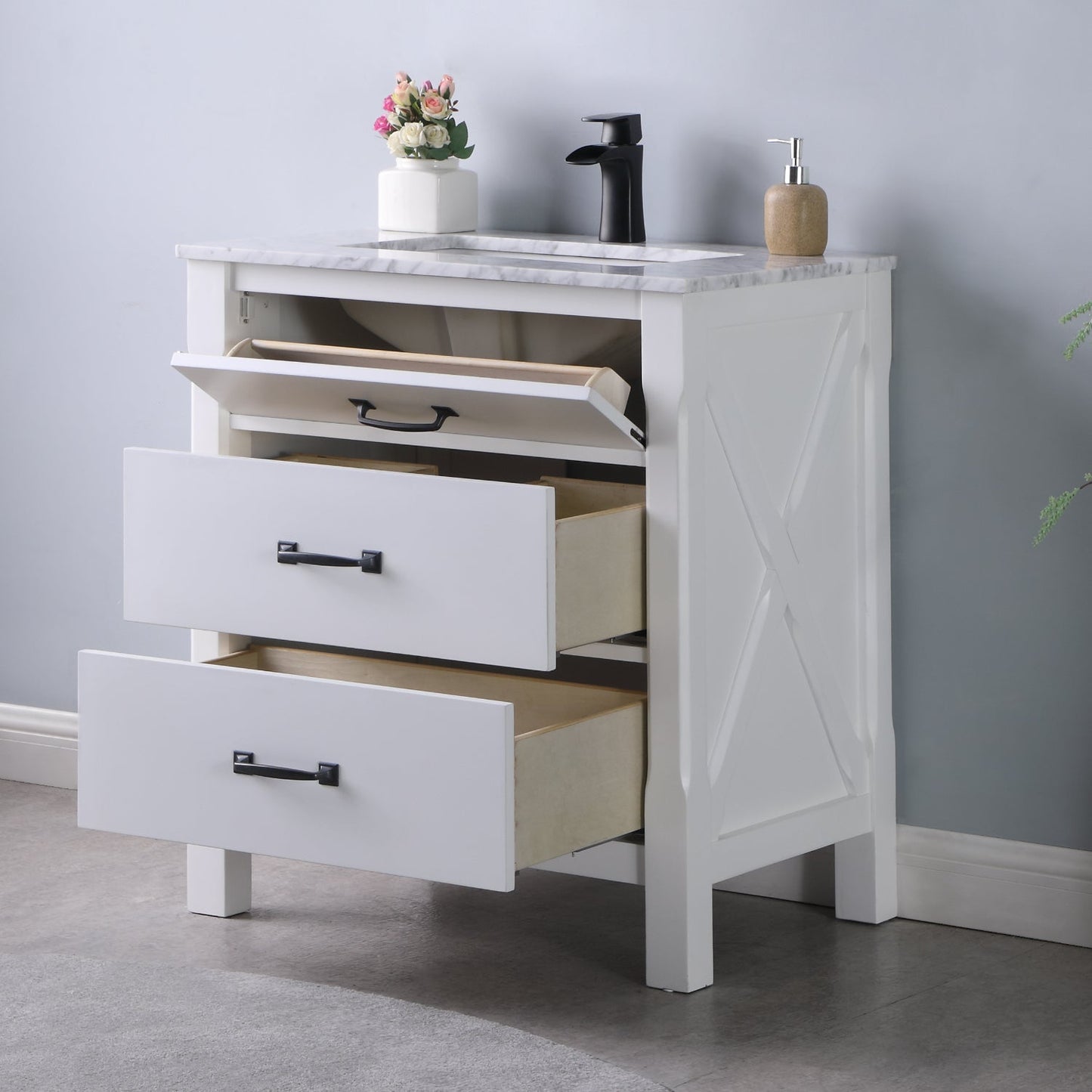 Maribella 30" Single Bathroom Vanity Set with Carrara White Marble Countertop