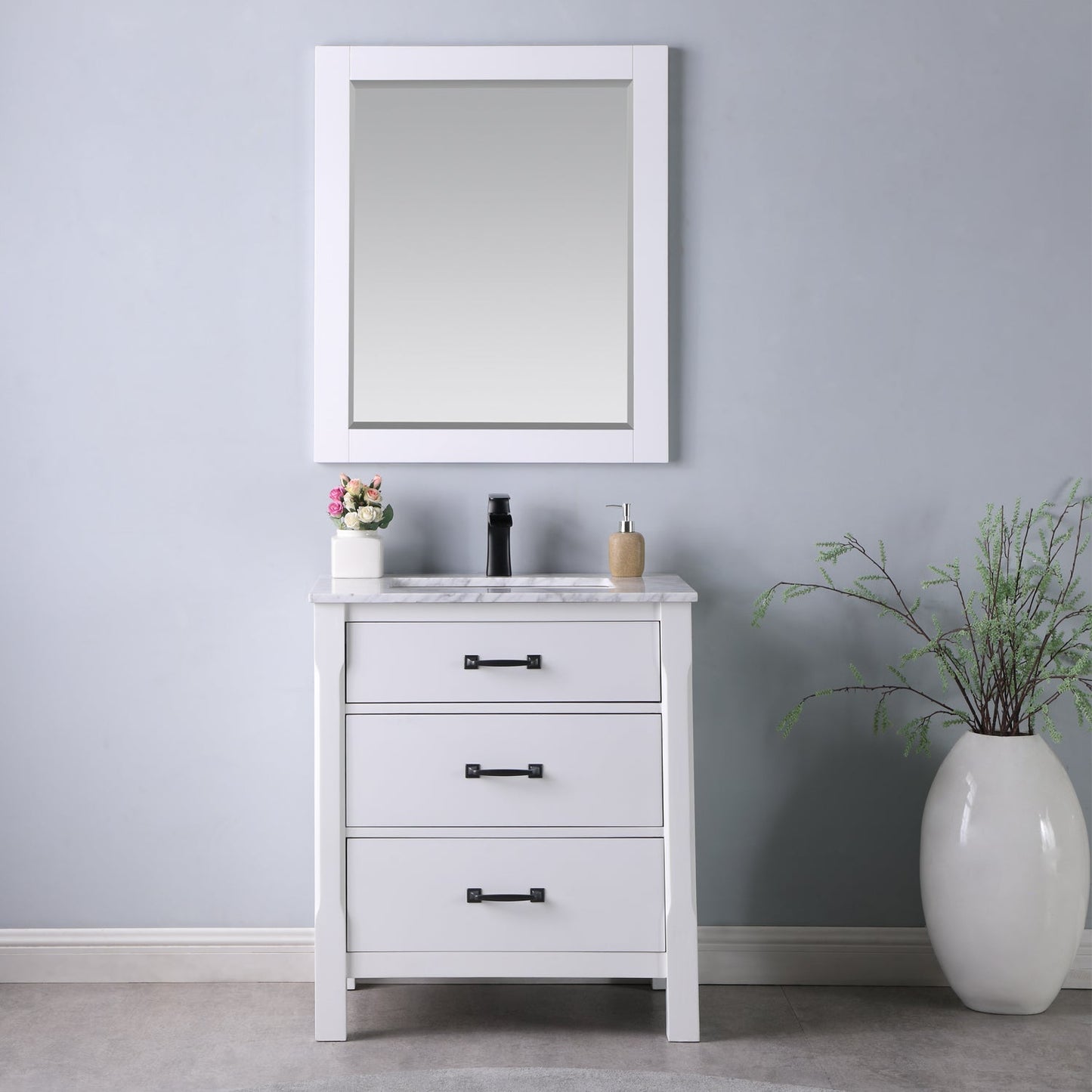 Maribella 30" Single Bathroom Vanity Set with Carrara White Marble Countertop
