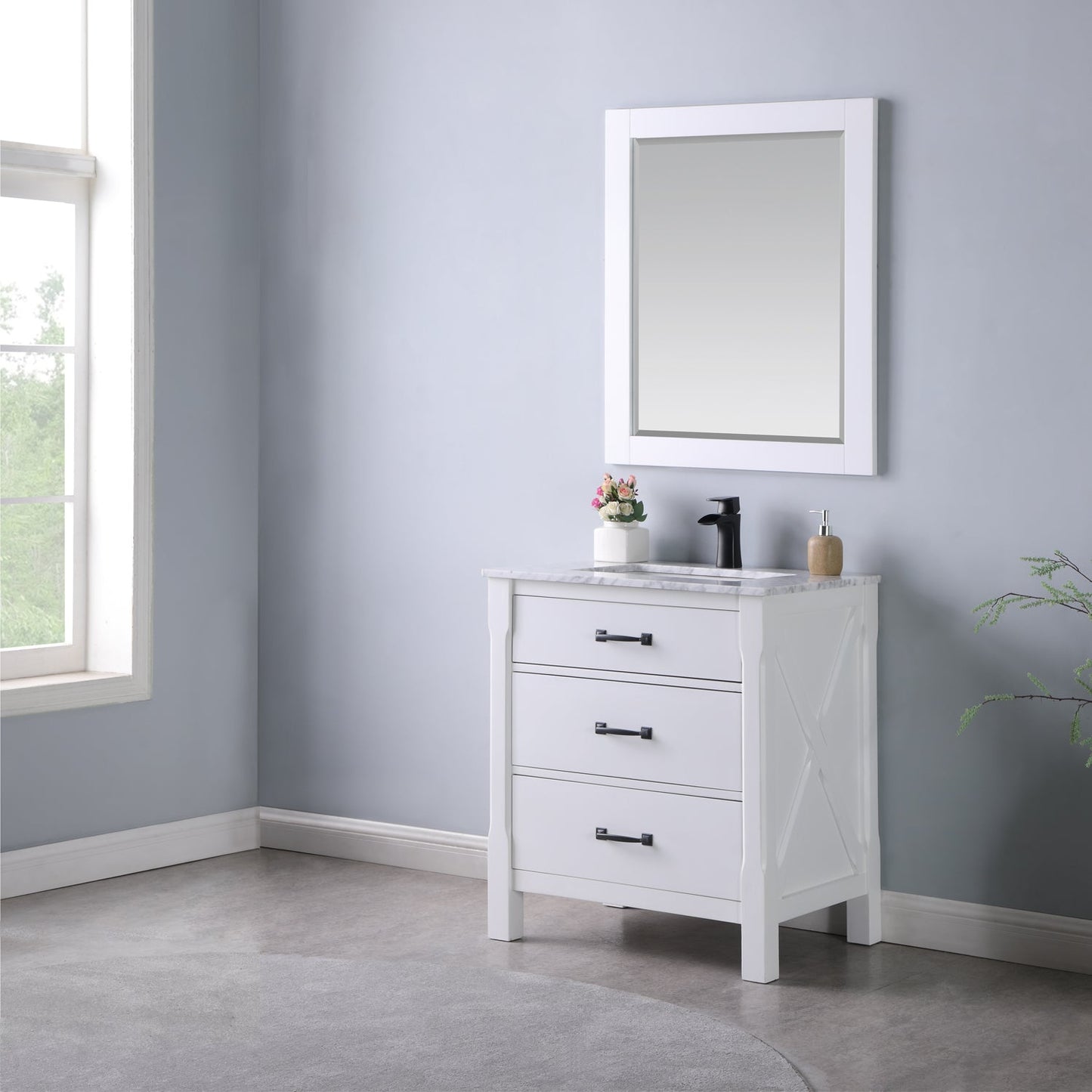 Maribella 30" Single Bathroom Vanity Set with Carrara White Marble Countertop