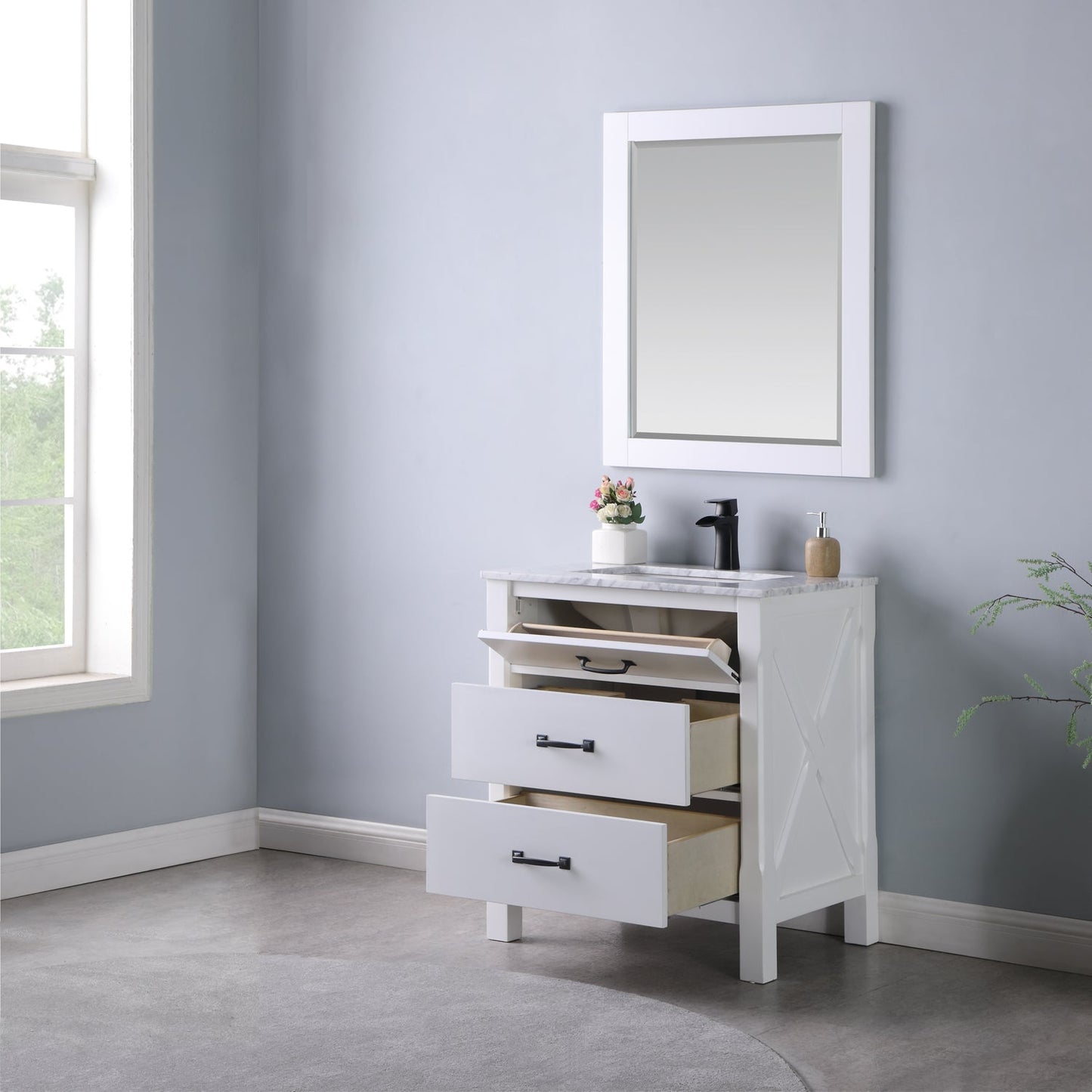 Maribella 30" Single Bathroom Vanity Set with Carrara White Marble Countertop