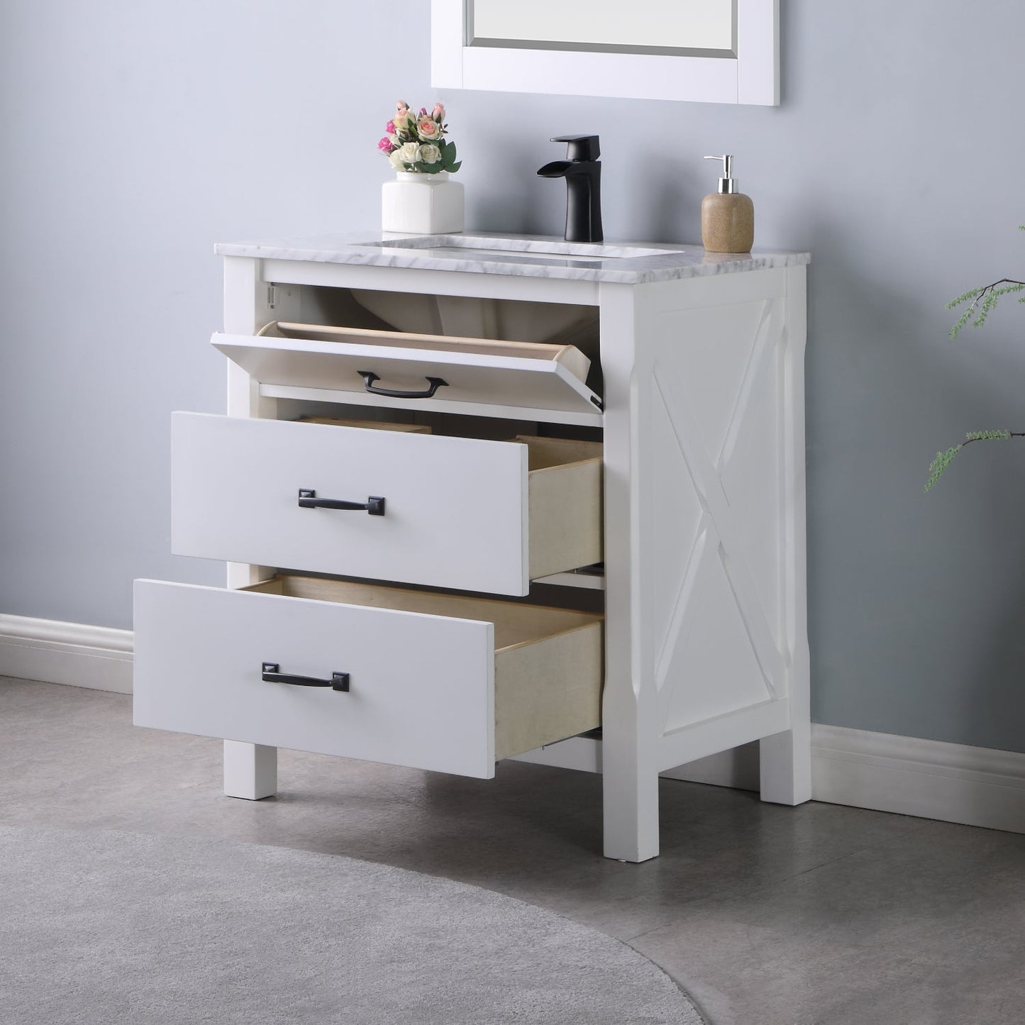 Maribella 30" Single Bathroom Vanity Set with Carrara White Marble Countertop