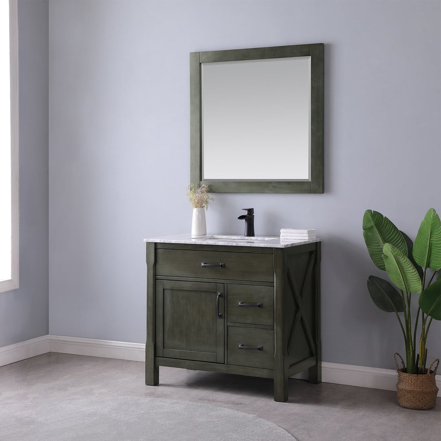 Maribella 36" Single Bathroom Vanity Set with Carrara White Marble Countertop