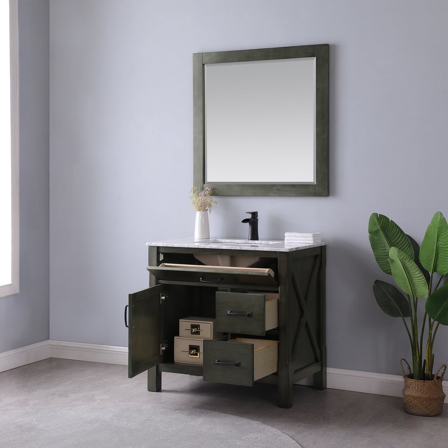 Maribella 36" Single Bathroom Vanity Set with Carrara White Marble Countertop