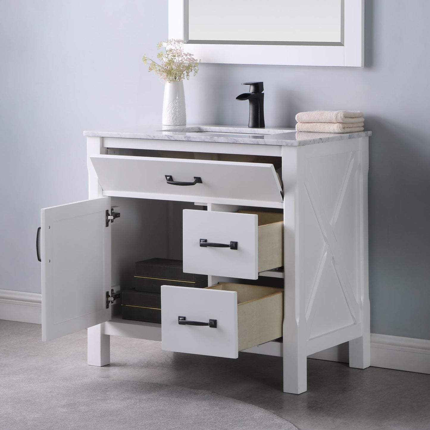 Maribella 36" Single Bathroom Vanity Set with Carrara White Marble Countertop