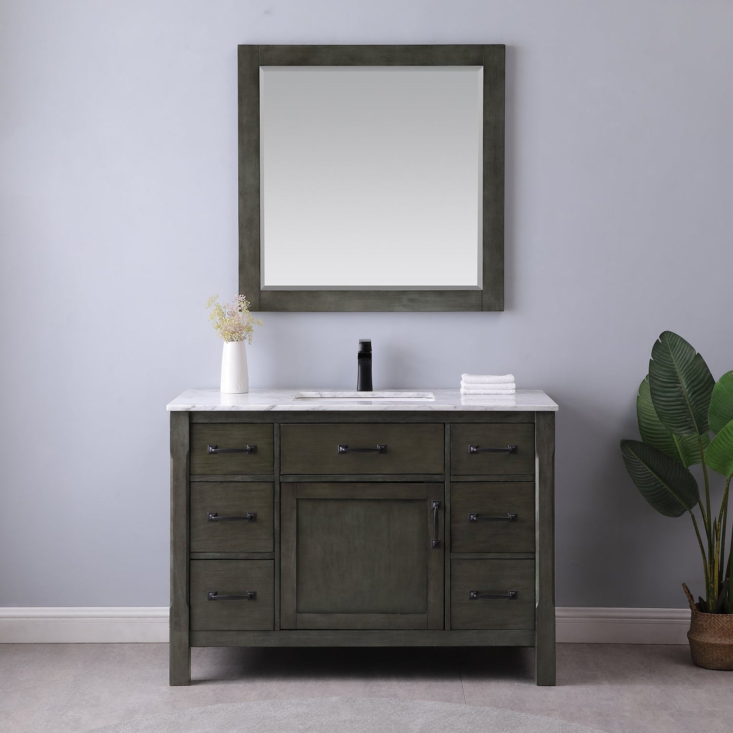 Maribella 48" Single Bathroom Vanity Set in Carrara White Marble Countertop with Mirror