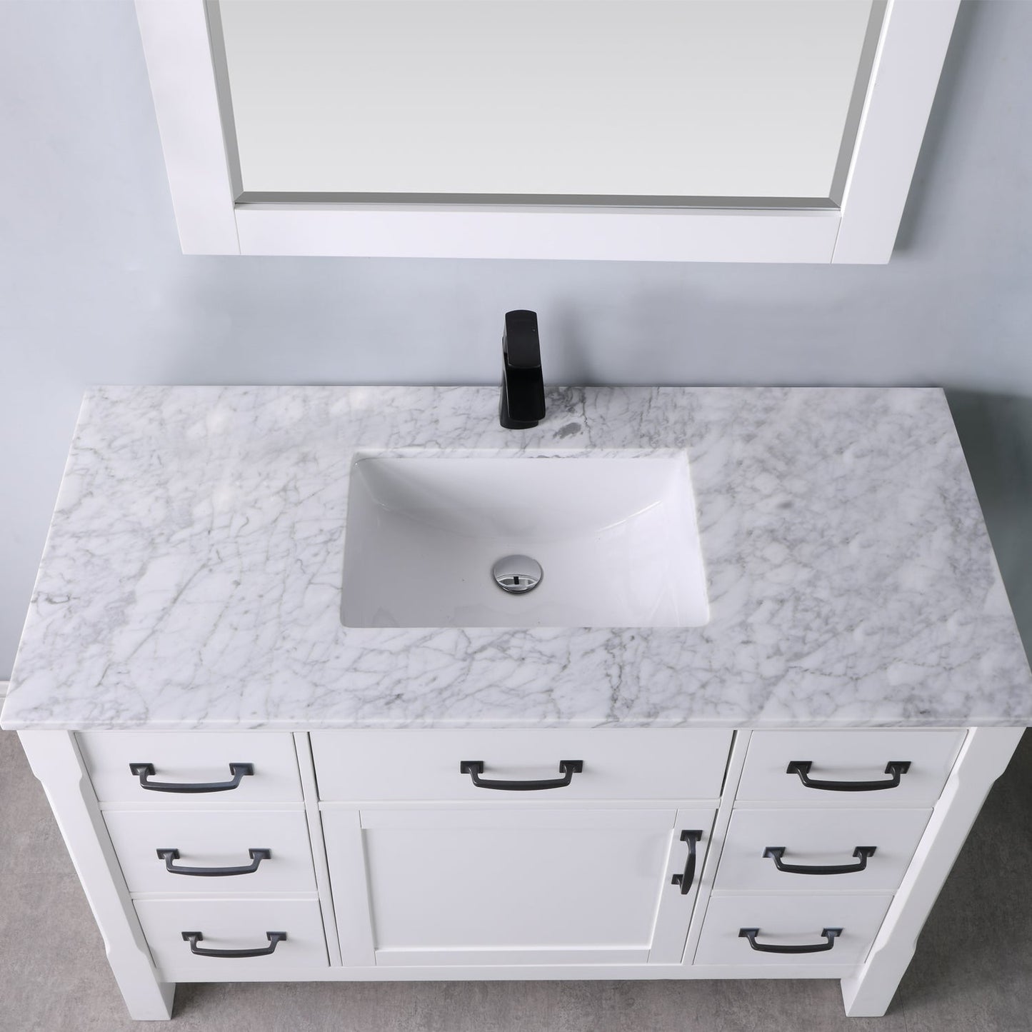 Maribella 48" Single Bathroom Vanity Set in Carrara White Marble Countertop with Mirror