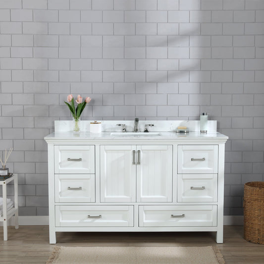 Isla 60" Single Bathroom Vanity Set with Aosta White Engineered Stone Countertop