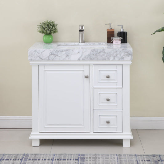 Jardin 36" Single Bathroom Vanity Set with Carrara White Marble Countertop