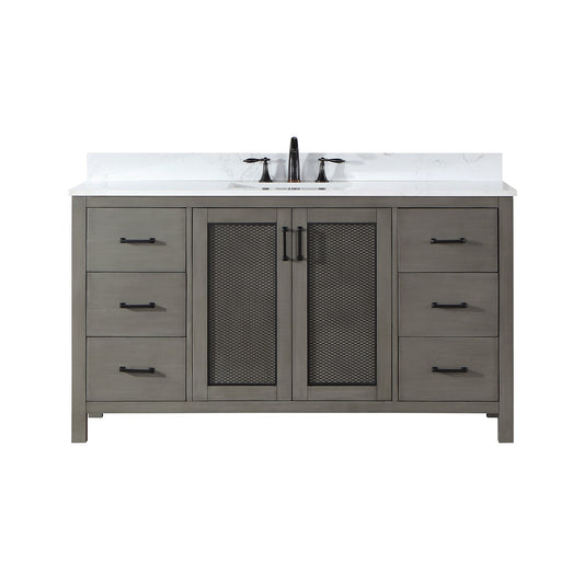 Hadiya 60" Single Bathroom Vanity Set with Aosta White Composite Stone Countertop